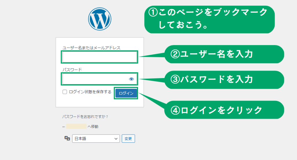 WordPressログイン画面