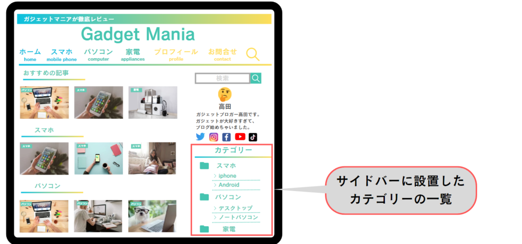 サイドバーのカテゴリー一覧