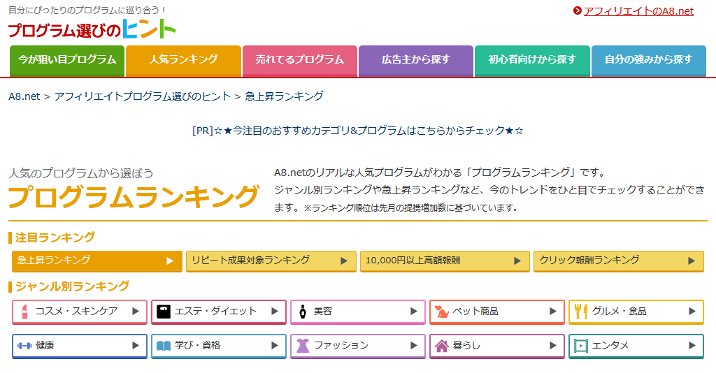 A8.netの人気ランキング